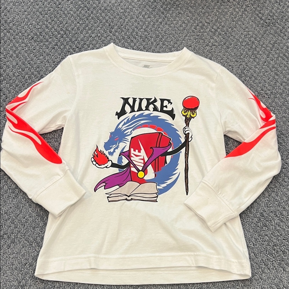 Nike Kids White and Red Wizard Graphic Long Sleeve Tee